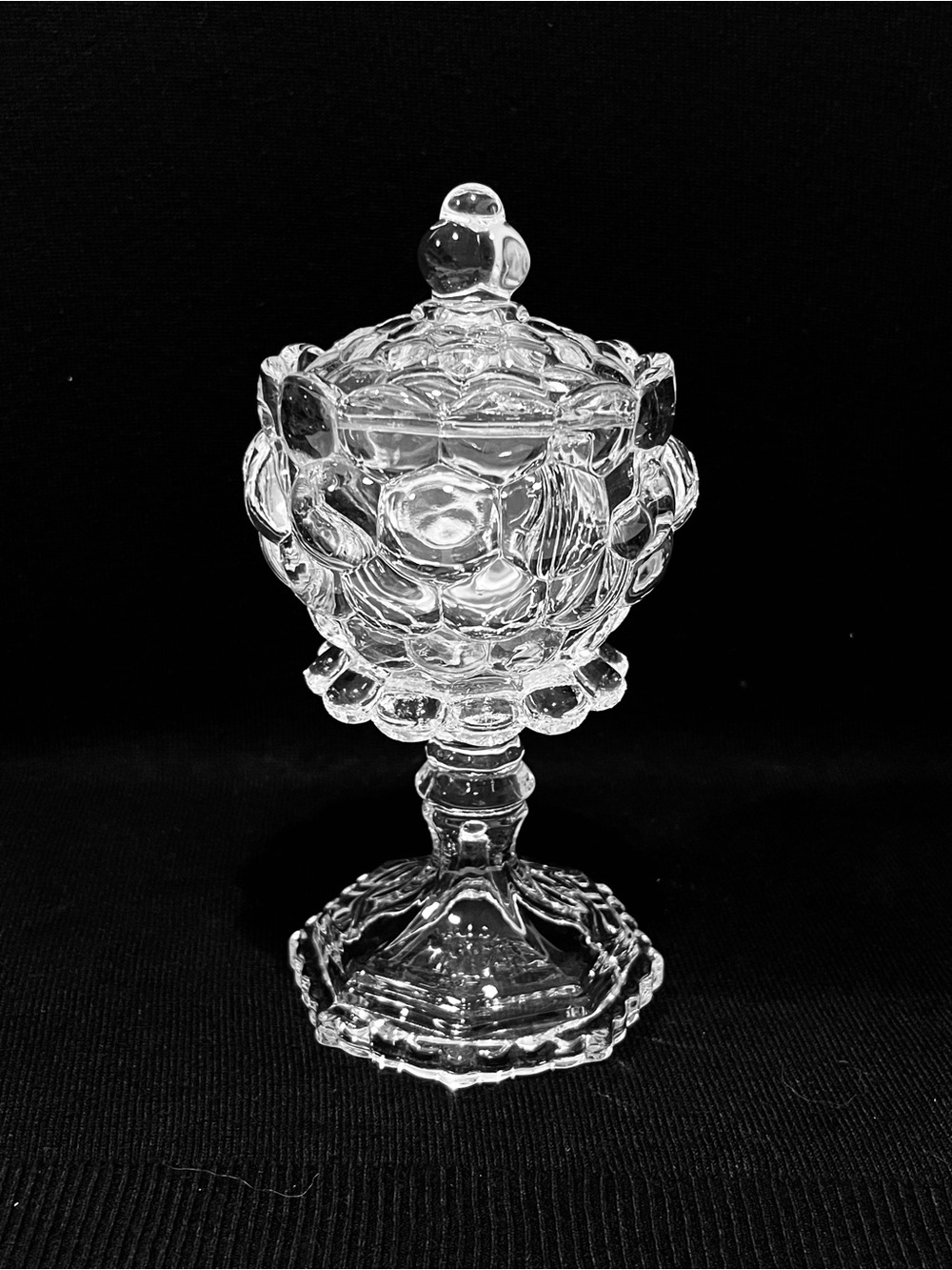 Antique Glass Bubble Lidded Compote or Candy Dish 8”